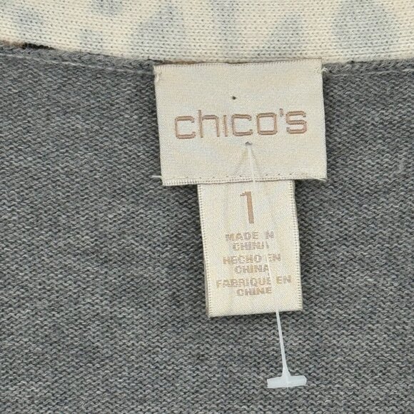 Chico's Leopard Print Open Cardigan Sweater Gray Long Sleeve Women's Size medium - Picture 2 of 10
